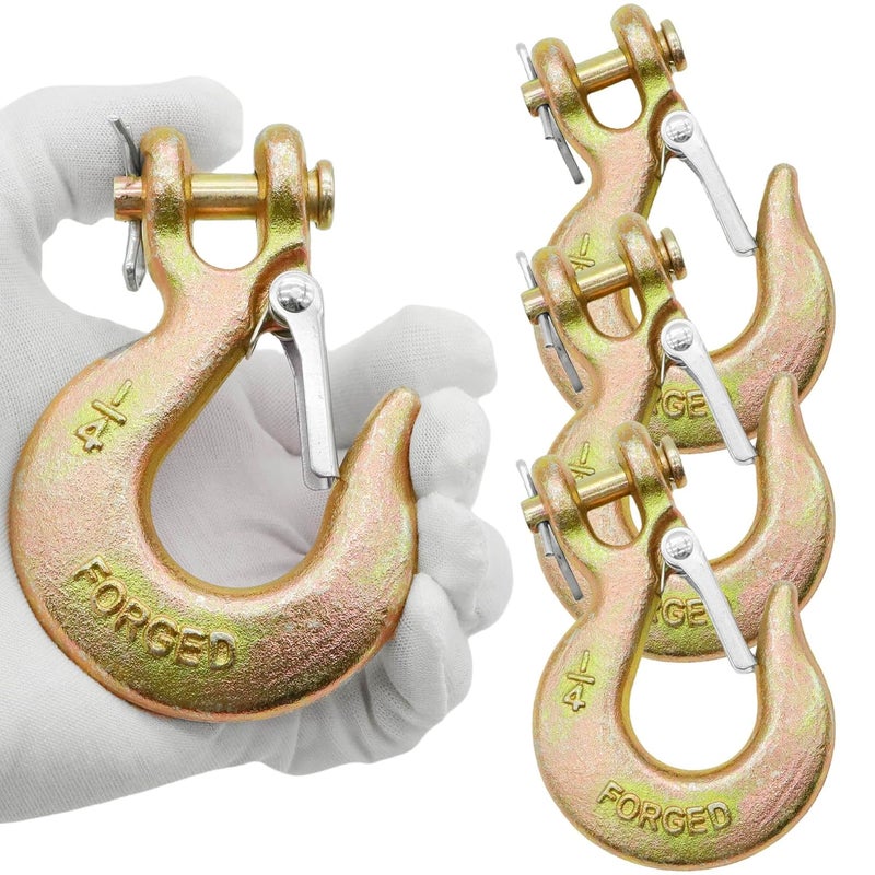 Terixe 4 Pack 1/4 Inch Clevis Slip Hook with Safety Latch - Heavy Duty Grade 70 Steel for Trailer Chains, Winch, Tow, 12600 Lbs - Image 1